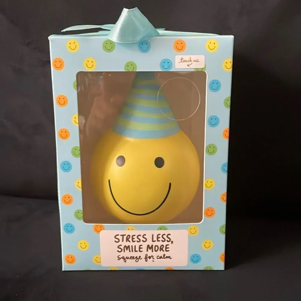 New Eccolo NIB smiley face with party hat celebration stress ball squeeze ball